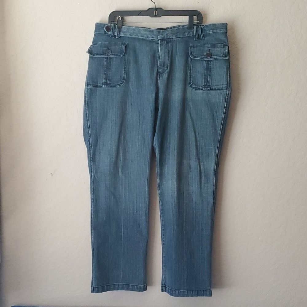 Venezia Plus Size 18 Average Cargo Pocket Wide Leg Denim Jeans Medium Wash